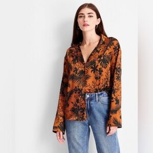 Future Collective Kahlana Barfield Brown Black Brown Palm Satin Blouse